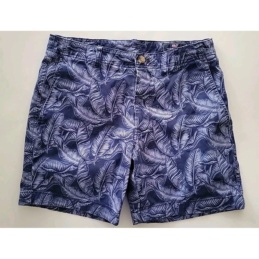 Vineyard Vines Blue Palm Tree Print 30‎ x 7 Inch Island Chino Shorts